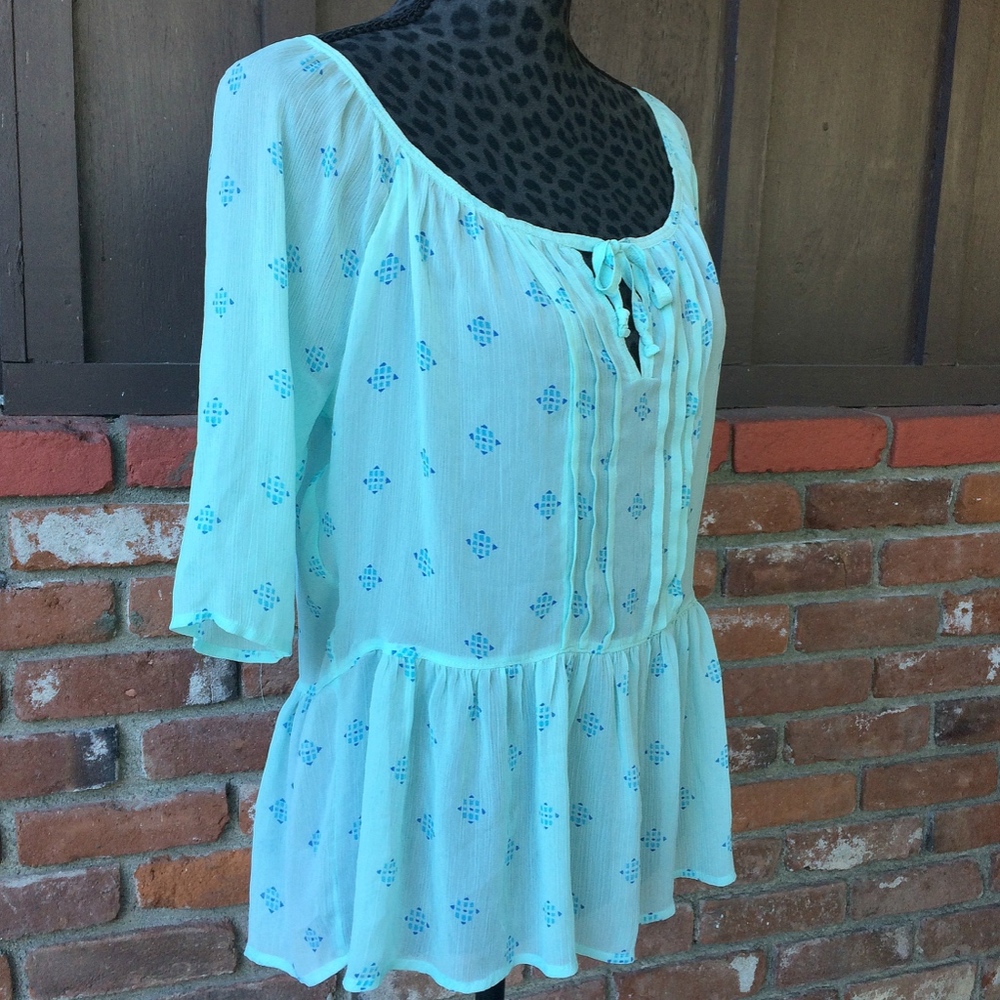 Hollister Baby Blue Flowy Sheer Blouse  - Size Medium - Picture 3 of 7